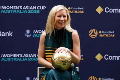 SYDNEY, AUSTRALIA - NOVEMBER 25: CommBank Chief Marketing Officer, Jo Boundy speaks during a Commbank Partnership Announcement, where CommBank announced it will become the Official Regional Partner of the AFC Women's Asian Cup Australia 2026™, at CommBank Stadium on November 25, 2025 in Sydney, Australia.  (Photo by Brendon Thorne/Getty Images for CommBank)