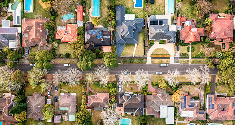 aerial view of australian houses