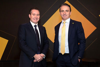Commonwealth Bank CFO Alan Docherty (left) and CEO Matt Comyn (right) at the bank’s full year 2026 results briefing in Sydney on 12 August 2026. Credit: CBA / Nic Long