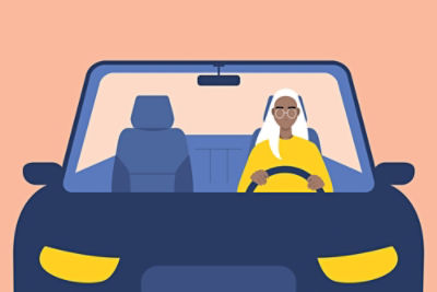 Pictogram of woman driving car