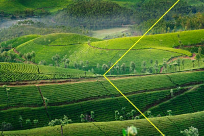 Aerial view of a car driving on a long road by the ocean