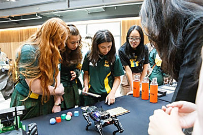At Girls in Tech’s interactive exhibition stands, students gained hands-on experience with technologies including robots, drones and visual effects.