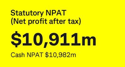 Statutory NPAT (Net profit after tax) $10,911m Cash NPAT $10,982m