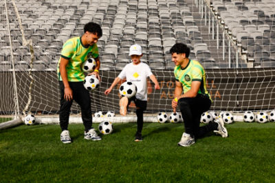 SYDNEY, AUSTRALIA - JUNE 19: Rhys Youlley and Marcus Younis during a CommBank Football Australia Announcement at CommBank Stadium on June 19, 2025 in Sydney, Australia. (Photo by Brendon Thorne/Getty Images)