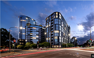 Render of a completed building