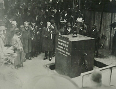 Governor Denison Miller lays the foundation stone for the Commonwealth Bank head office building on Martin Place, Sydney, 1913 (Reserve Bank of Australia Archives)