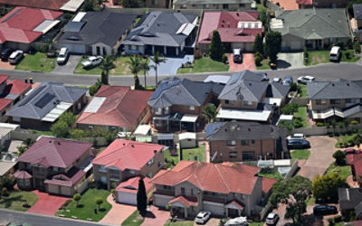 Houses in Sydney, as seen from the air. Credit: AAP