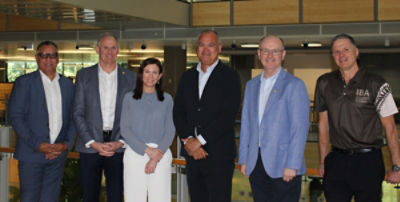 Left to right: Sean Gordon, Mike Vacy-Lyle, CBA General Manager Business Banking ESG, Sarah Lalor; Darren Godwell, CBA Executive General Manager, Major Client Group, Chris Williams; David Knights 