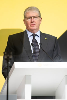 Commonwealth Bank Chair Paul O'Malley speaking at the 2026 AGM in Sydney.