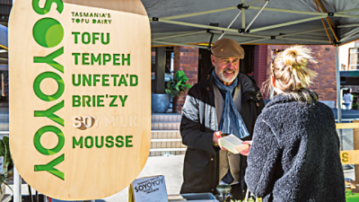Selling Soyoyoy at a local market