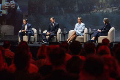 From left to right: CommBank CEO Matt Comyn,, Origin Energy CEO Frank Calabria, Qantas CEO Vanessa Hudson, and CBA IB&M Group Executive Sinead Taylor