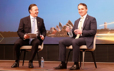 Commonwealth Bank’s EGM Global Markets, Chris Mclachlan and CEO Matt Comyn. Picture: Cassie Bedford