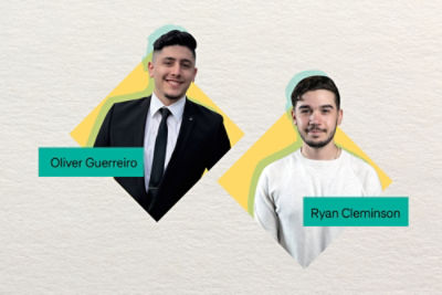 A graphic with two graduate program participants pictured.