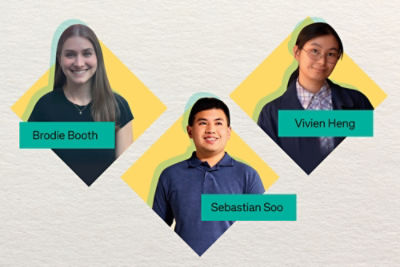 A graphic with three graduate program participants pictured.