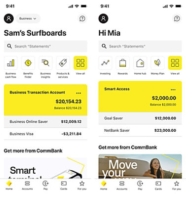 CommBank app 5.0 home screen