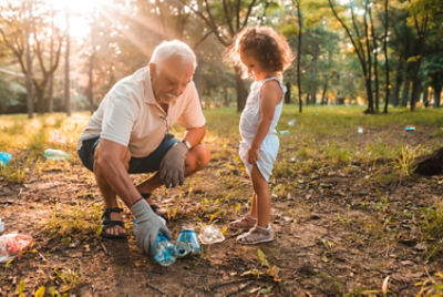 Man and child outside