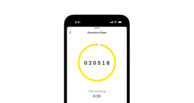 eToken code displayed within mobile screen