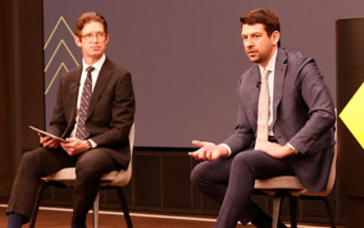 Commonwealth Bank Head of Geopolitical and Country Risk Michael Hutchison (left) and Marko Papic, GeoMacro Chief Strategist , BCA. Picture: Cassie Bedford