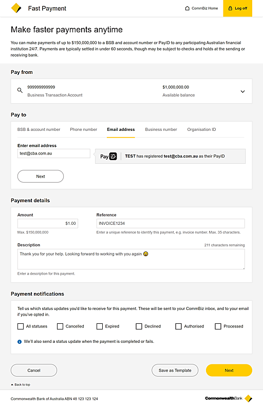 Making a Fast Payment CommBank