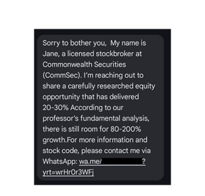 Scam: "Investment scam text example, impersonating CommSec"