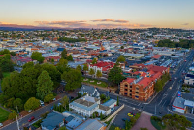 Aerial view of the city center of Launceston, Australia