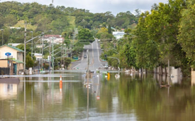 Flooded streets in Lismore, NSW, Australia