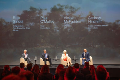 From left to right: Non-Executive Director of Mirvac Rob Sindel, CommBank Chair Paul O'Malley, GPT Chairman Vickki McFadden, and CommBank Group Chief Risk Officer Andrew Hinchliff