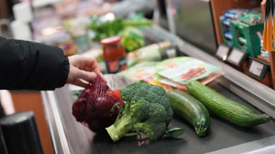 Supermarket checkout with groceries. Credit: AAP