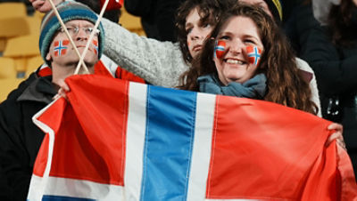 Norwegian fan with flag. Japan vs Norway. FIFA Women's World Cup Australia and New Zealand