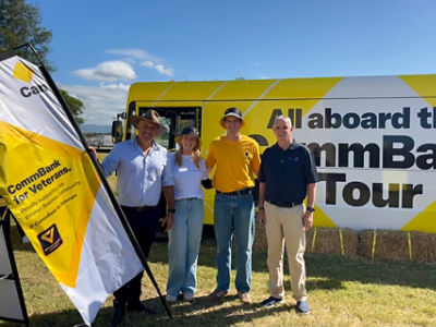 (Left to right) Veteran Business Community Co-Founder Peter Liston, Commonwealth Bank's Lucy Hill and Alex Aylmer, and Legacy Legatee Doug Devlin at the CommBank Tour stop at the Hawkesbury Show.