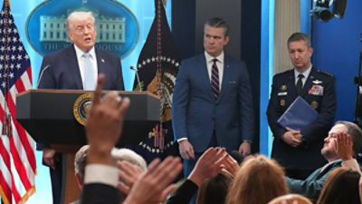 U.S. President Donald Trump speaks during a news conference in the James S. Brady Press Briefing Room at the White House on April 06, 2026. Picture: AAP