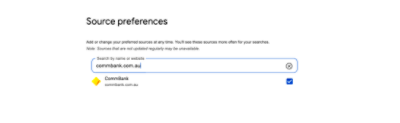 Image showing how to selected CommBank as a preferred source for Google News.