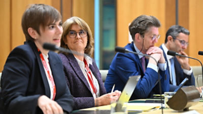 RBA Assistant Governor (Economic) Sarah Hunter, Governor Michele Bullock, Deputy Governor Andrew Hauser and Assistant Governor (Financial System) Brad Jones appearing at the House Economics Committee in Canberra. Picture: AAP