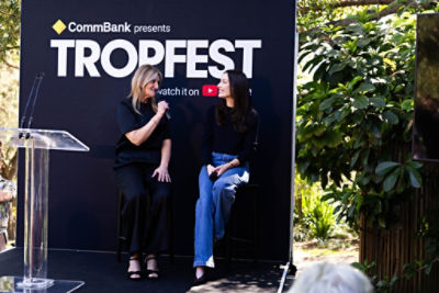CommBank Marketing GM Dianne Everett interviewing 2026 Tropfest winner Lianne Mackessy.