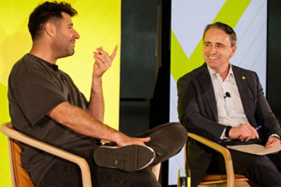 Canva co-founder Cliff Obrecht talks to Commonwealth Bank CEO Matt Comyn at BrighterTech 2025.