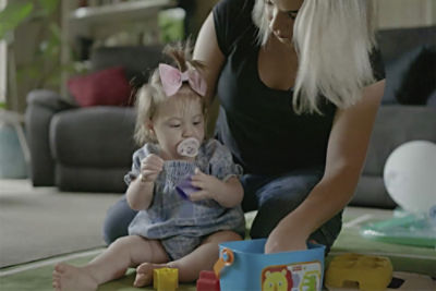 Western -Sydney mum Lauren Borg with her daughter on set of The Brighter Side 