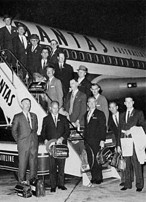 Bert (third from right) embarking on a trade mission to the Caribbean in 1963 (Bank Notes)