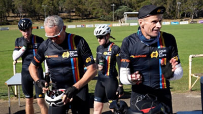 Richard Scolyer taking a break during a day of riding the Tour de Cure outside Launceston. Photo: CommBank Newsroom