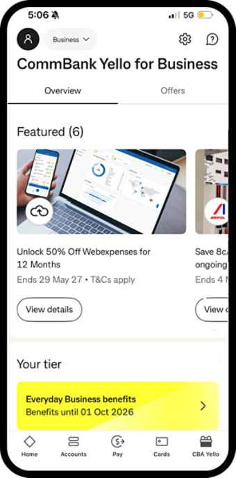 Commbank yell for business app screen