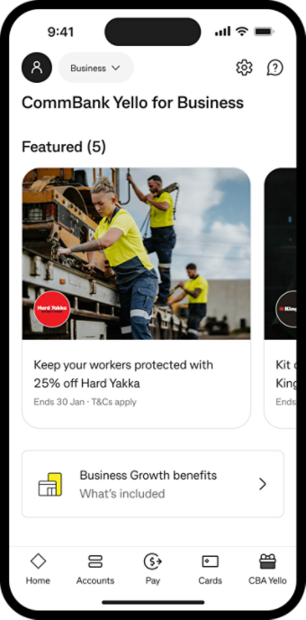 Commbank yell for business app screen